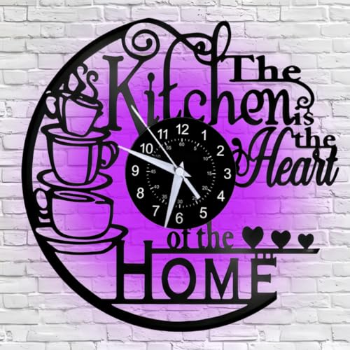AIENAI 12 inch Kitchen Themed Vinyl Record Clock, Kitchen Home Themed Clock, Coffee Cup Decoration, Office Living Room Coffee Shop Decoration, Suitable for Female Wives,Multi Colored，Gift!