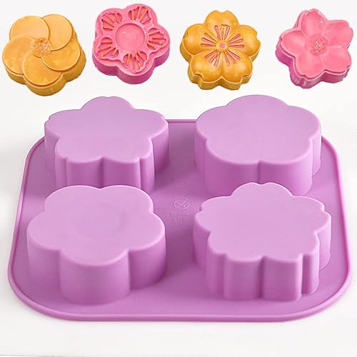 Miniatura 2 de Newk Moldes de silicona con forma de flor, 2 paquetes de 4 cavidades antiadherentes de silicona de grado alimenticio para chocolates, dulces, jabón