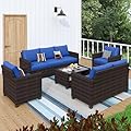 GAOMON 5-Piece Outdoor Patio Furniture Sets, 7 Seat PE Rattan Furniture Sectional Sofa Set with Storage Table, Patio Conversation Sets with Water-Repellent Cushions for Backyard, Deck, Poolside