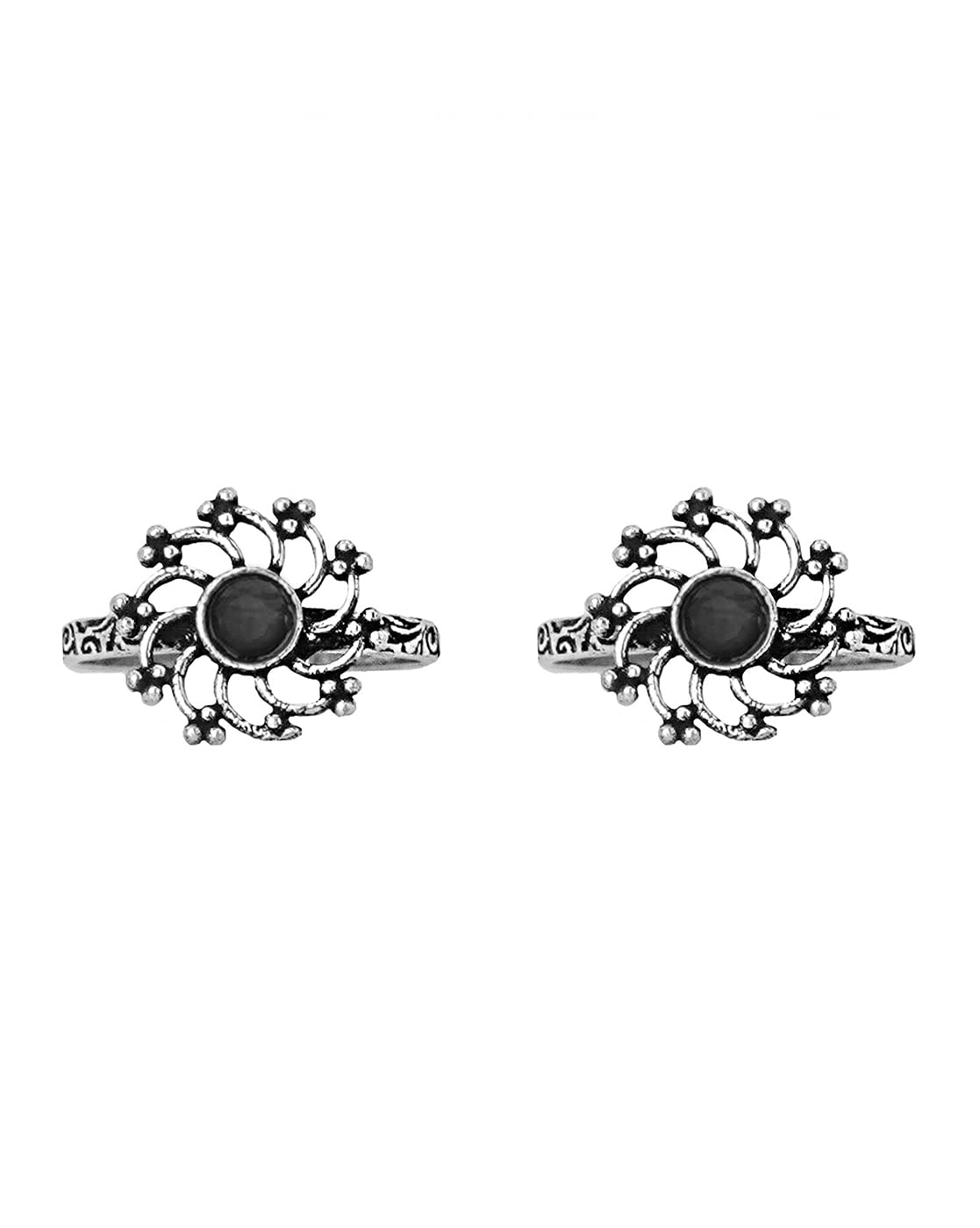 teejh Dhrishya Black Stone Silver Oxidised Toe Rings for Women-picture-45