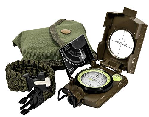 Northies Combo Pack Military Lensatic Sighting Compass and Paracord Survival Bracelet, Fire Starter, Whistle, Aluminum Alloy, Waterproof, Carrying Bag, Tactical Outdoor Gear for Camping and Hiking