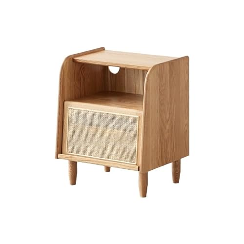 BHGFYXBS Side Tables Bedroom White Oak Bedside Table Nordic Modern Simple Rattan Bedside Table All Solid Wood Storage Cabinet Bedside Tables,A-450 * 360 * 550MM