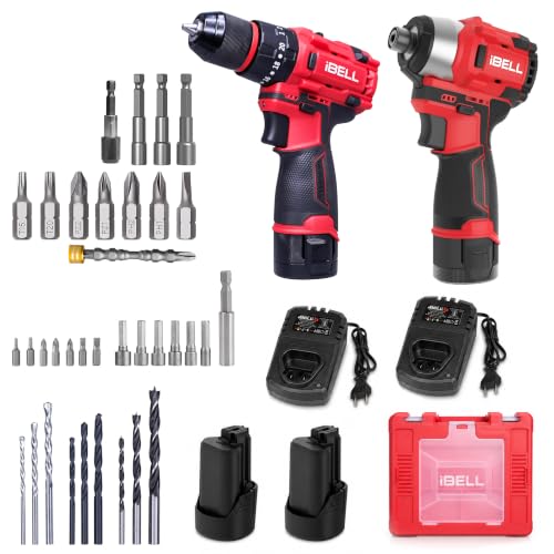 Image of IBELL 12V Brushless Cordless Combo Kit | Impact Screwdriver 185Nm + 40Nm Impact Drill | 2 x 1500mAh Batteries, 2 Chargers & 2 Carry Cases | Professional Drill & Driver Set | 1 Year Warranty