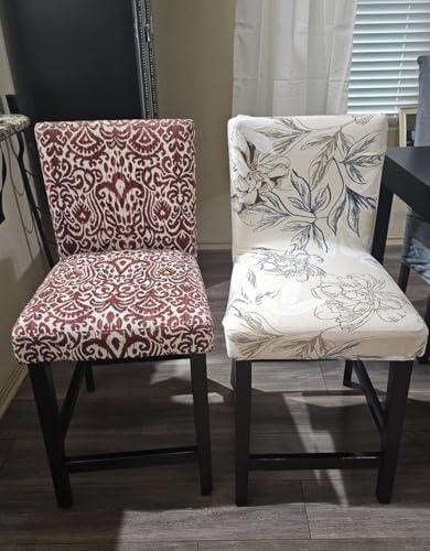 Image of SearchI Bar Stool Covers Set of 2, Stretch Washable Barstool Seat Covers, Counter Height Chair Covers for Kitchen Dining Room Cafe (Beige and Blue Flower)