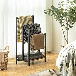 HOOBRO Free Standing Towel Rack 3 Tier Blanket Rack Blanket Holder for Bathroom 169 L x 11 W x 319 H Industrial Metal Drying and Display Rack with Shelf Rustic Brown and Black BF03LB01