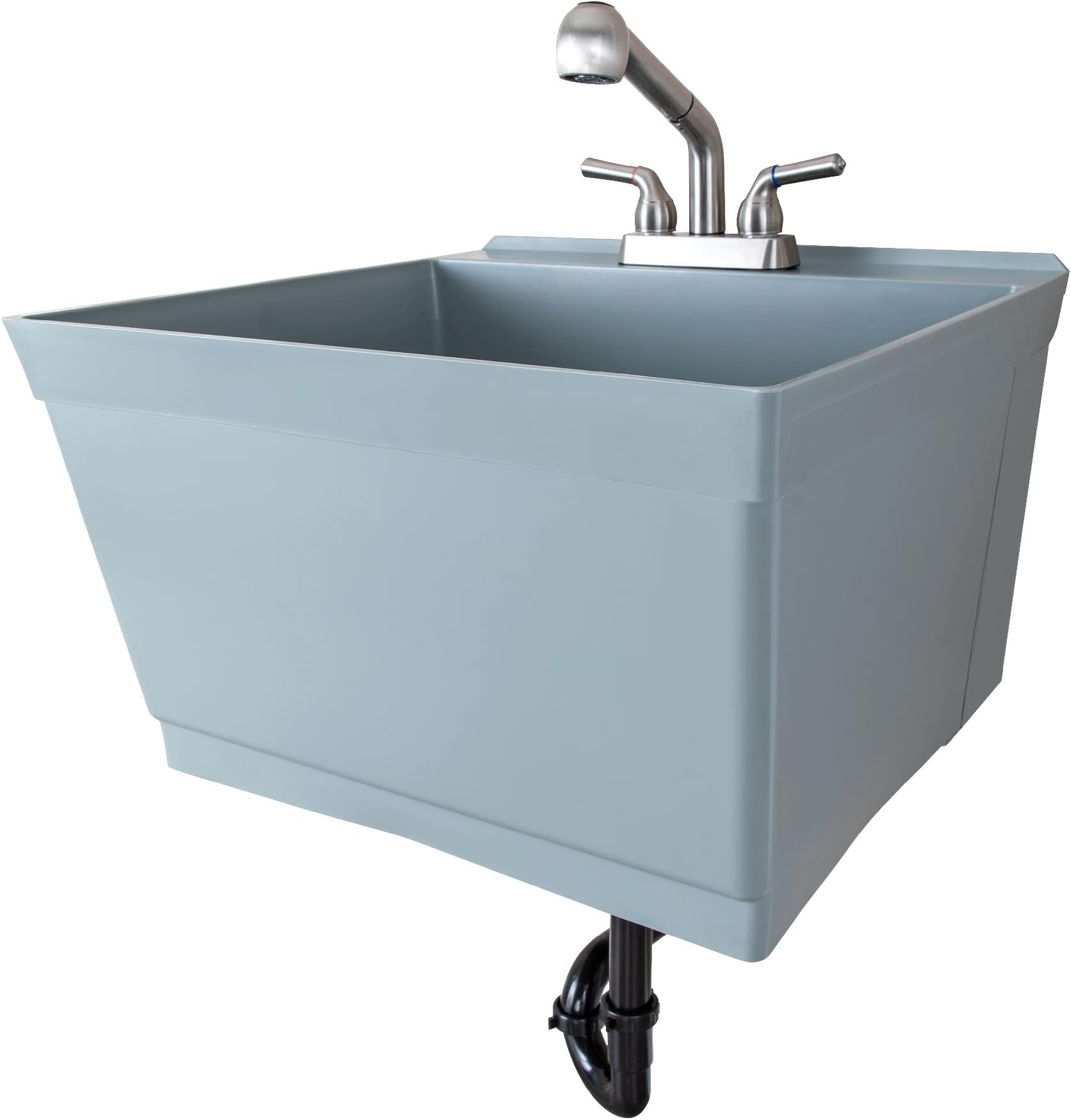 Tehila Utility Sink Gray Wall-mounted Laundry Tub Stainless Pull-Out Faucet