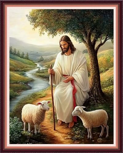 Image of Fanxvivy Stamped Cross Stitch Kits for Beginners Full Range of Cross Stitching Preprinted Embroidery Kits for Adults, 11CT Embroidery Pattern Needlepoint Kits- Jesus Shepherd 16x20 inch