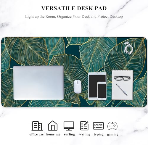 Image of Auhoahsil Extended Mouse Pad, XXL Gaming Mouse Pads, Large Big Mousepad Laptop Computer Keyboard Mat Desk Pad with Non-Slip Base Stitched Edge for Gaming Office, 31.5 x 15.7 inch, Tropical Leaves