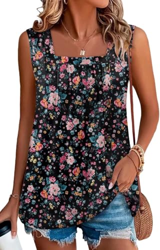 KISSMODA Womens Boho Tops for Summer Sleeveless Tanks Loose Fit Casual Blouse Daily Shirts for Leggings (S-3XL)