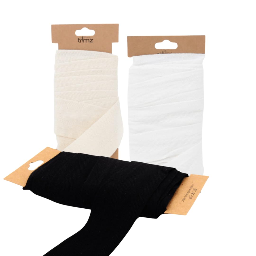 Trimz Herringbone Tape 5m Cards 50mm Width Assorted Colours (White, Black, Natural)