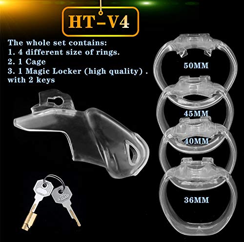 V4男性用貞操帯、SM貞操ケージ、ペニスケージ、貞操帯、4コックリング、コックケージ、ボンデージ、フェチ大人のおもちゃ (Standard, Pink) - 画像5