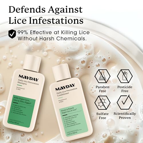 Image of MAYDAY Daily Lice Routine, 3.4oz Shampoo & Conditioner, Sandalwood & Mint | Travel, Non-Toxic & Pesticide-Free, Scientifically Proven Lice, Super Lice & Nits, All Hair Types, Hair & Scalp Wellness