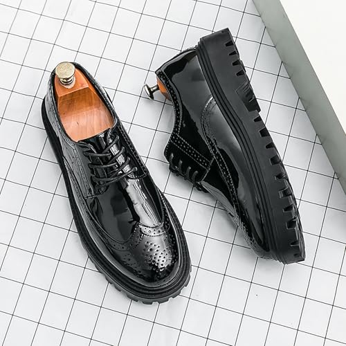 Men's Patent Leather Wingtip Platform Derby Shoes Fashion Round Toe Lace Up Lug Sole Brogue Dress Shoes for Causal Business Work Wedding3