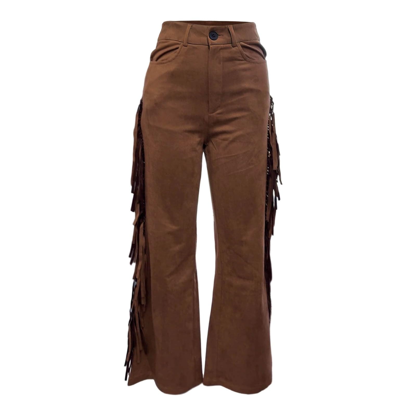 Pantaloni da equitazione da donna, da cowboy, da cowgirl, in finta pelle scamosciata, con frange, lunghi, con nappe, stile vintage, per carnevale, feste, pantaloni occidentali, pantaloni in