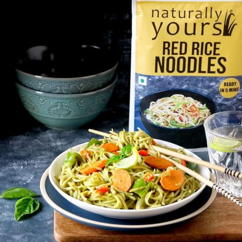 Image of Naturally Yours Red Rice Hakka Noodles | No Maida, Non-Fried, Vegan, Preservative Free | No Onion No Garlic, Jain Friendly | High Iron, Antioxidants & Fiber | Healthy & Easy to Digest | 180g Pack