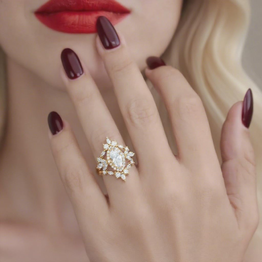 10K/14K/18K Gold Moissanite Engagement Ring for Women Set Moissanite Ring Moissanite Wedding Band Set