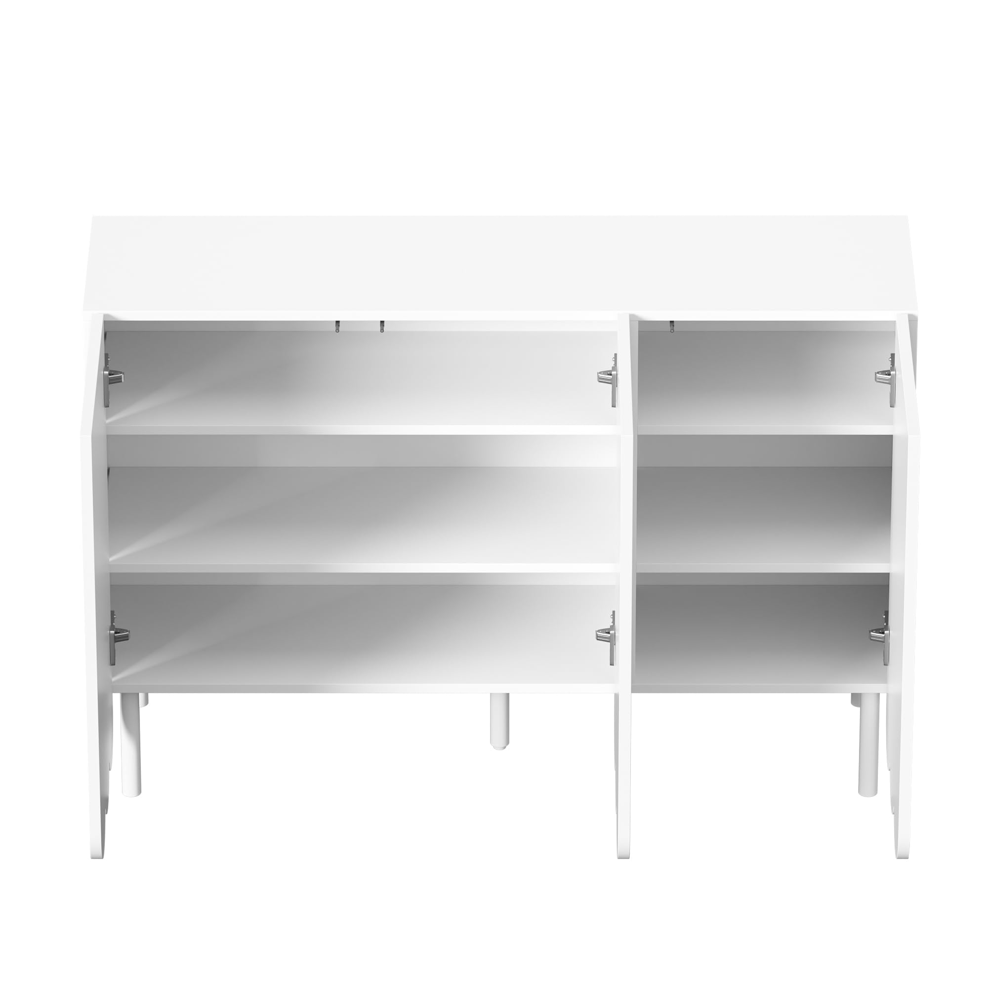 Credenza con ante ondulate, moderna bianca, 120 x 35 x 80 cm, senza maniglie, ripiani regolabili, spazio per soggiorno, corridoio e sala da pranzo