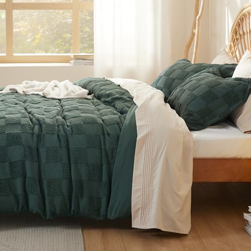 Image of Bedsure Boho Kids Duvet Cover King Size(Duvet Insert /Comforter not Included - Checkered King Duvet Cover for All Seasons, Soft Distressed Vintage Boho Bedding (Green, 104 inch x 90 inch)
