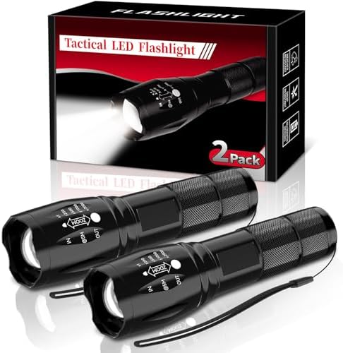 LED Flashlight 2 Pack, Small Flashlights Powerful High Lumens 5 Modes, Waterproof Zoomable Mini Tactical Flash Light for Home Emergencies Camping