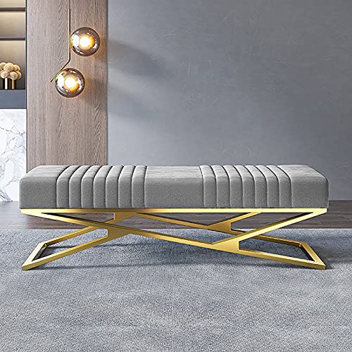 SS&LL Luxe Velours Rembourrés Banc Siège,Confortable Entrée Banc à Chaussures avec Golden Base,Moderne Chambre Fin du Lit Banc Multifonction Accent Banc De Canapé-Gris Clair 90x38x42cm(35x15x17inch) Cover
