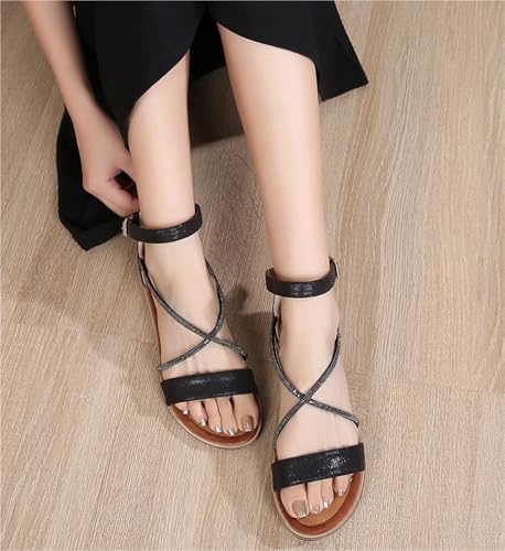 Women's Flat Sandals Rhinestone Strappy Sandals Open Toe Slingback Ankle Strap For Dressy Formal Daily Work Party4