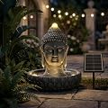 Warm Garden Solar Powered Buddha Statue Water Fountain Outdoor, Zen Waterfall Fountain with LED Lights, Peaceful Relaxing Water Feature Landscape Decor for Garden, Patio, Yard