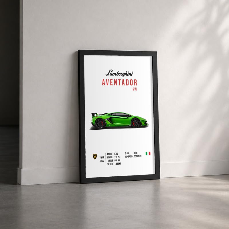 Image of CodersParadise Lamboghini Aventador SVJ Framed Wall Art (12x18 Inch) |Supercar Artwork for Car Enthusiasts |Premium Sports Car Wall Decor for Home, Bedroom, Living Room |Ready-to-Hang Display Frame
