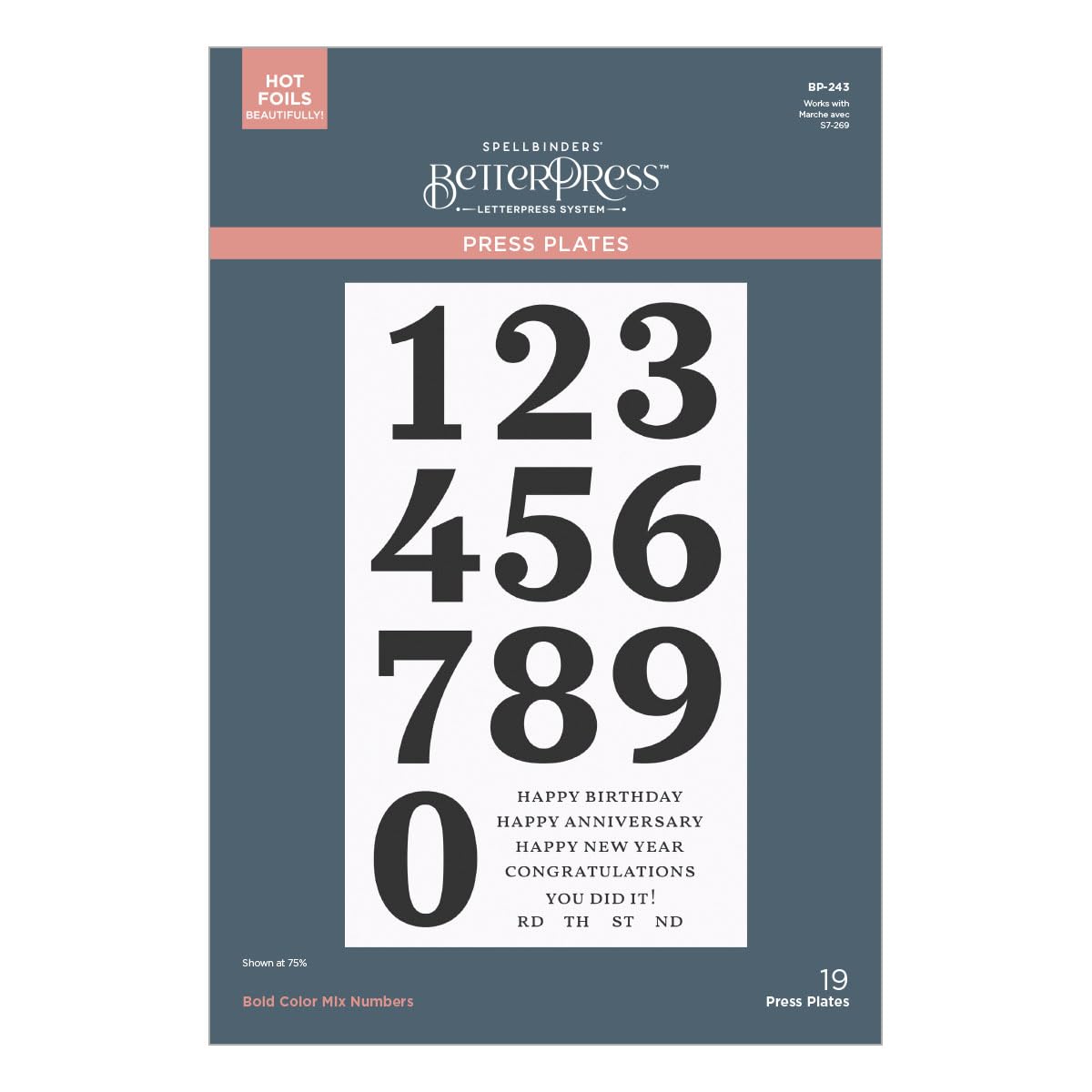 Spellbinders Bold Color Mix Numbers Press Plate, Metal