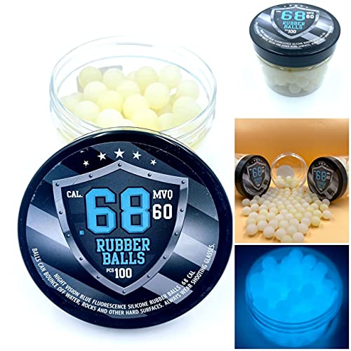 SSR 100 x Blue Night Vision Fluorescent Silicon Rubber Balls Paintballs Glowing in The Dark in 68 Cal. Projectiles Ammo for Training and Self - Home Defense
