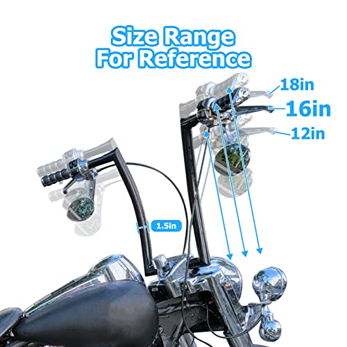 Mofun 12" Rise Ape Hangers 1" Clamp Handlebars 1.5" Fat Bars Fits For Harley Softail Dyna Sportster Xl 883 1200 1998-2013 Road Glide 1994-2023 Road King Gloss Black #TOP3