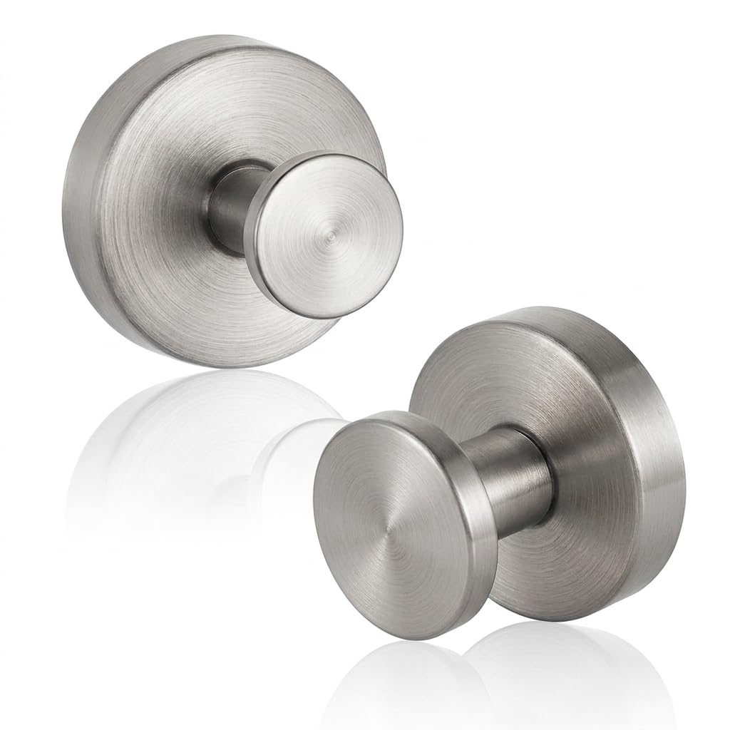 2 Pcs Suction Hooks for Bathroom,Suction Cup Hooks,Heavy Duty Suction Hooks Silver,Stainless Steel Waterproof No Drill Hook for Hanging,Removable Vacuum Hook Cup for Shower Towel Kitchen Glass Doors