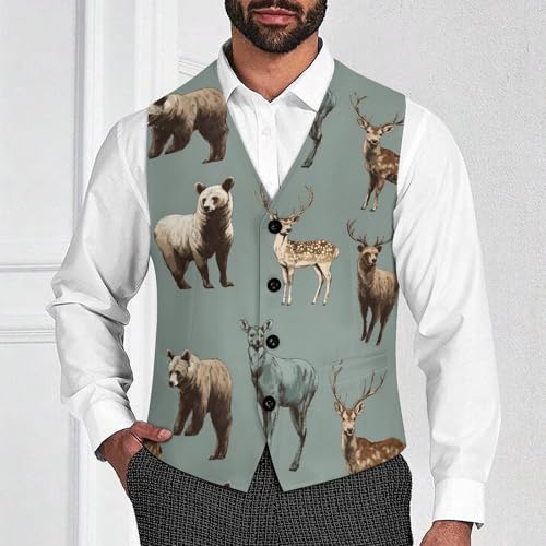 Deer Bear Men's Suit Vests Business Formal Dress Vest V-Neck Waistcoat for Wedding Casual2