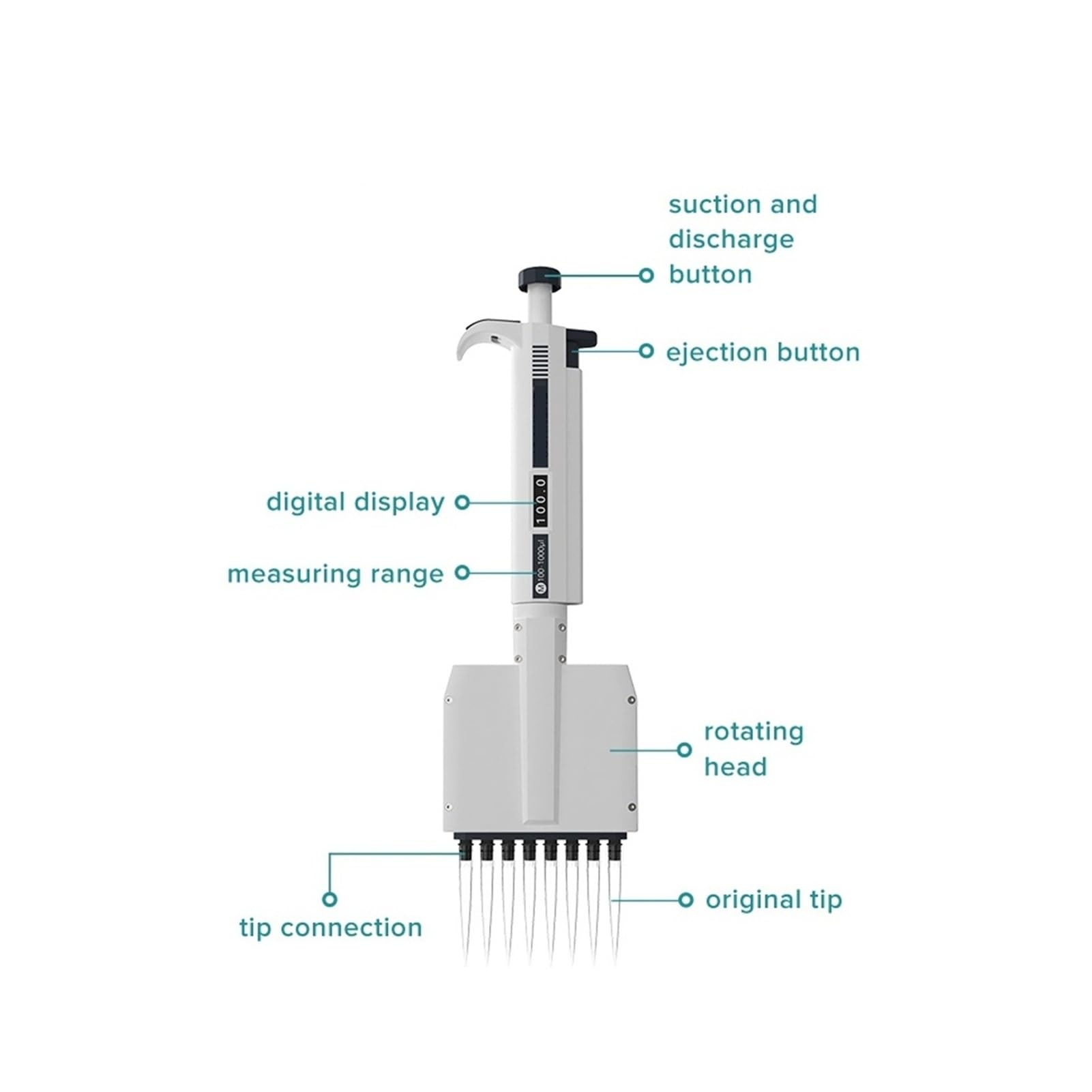pipeta de laboratorio Pipeta de 8 canales Pipeta multicanal de 12 canales Micropipeta digital ajustable manual de laboratorio(8 Channels 5-50ul)