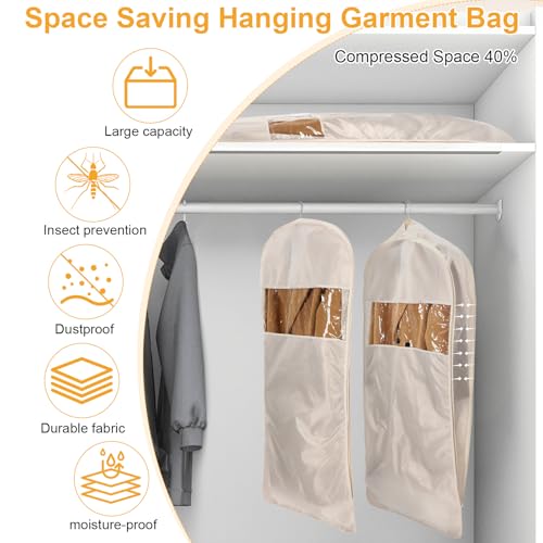 2 Pcs Space Saving Hanging Garment Bag with Self Compression Zipper Beige Space-saving Dust-proof Down Jacket Compression Storage Bag for Coats Blankets Sweaters Seasonal Clothes (XL)3