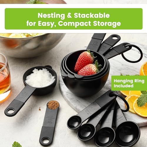 Spring Chef Magnetic Measuring Cups and Spoons Set of 9, Nesting Kitchen Tool with Easy to Read Markings for Measuring Dry or Liquid Ingredient, BPA Free, Black - Thumbnail 4