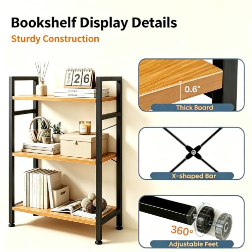 Image of HealSmart 3 Tier Bookshelf, Free Standing Book Shelf Home Office Bookcase Shelf Storage Organizer for Bedroom, Bathroom, Living Room, Office, Balcony, Wood