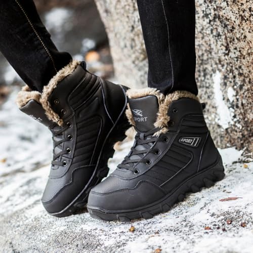 Men's Winter Snow Boots: Warm Lining, Anti - Slip. Mid - Top Leather Sneakers for Hiking, Working, Driving & Outdoor Trekking. Lightweight & Waterproof.4