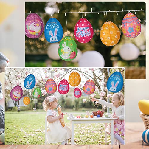 Image of 12 Pcs Easter Party Hanging Paper Lanterns Easter Eggs Bunny Chick Basket Flower Happy Easter Paper Lanterns Hanging Lanterns Decorative for Easter Party Decoration Supplies