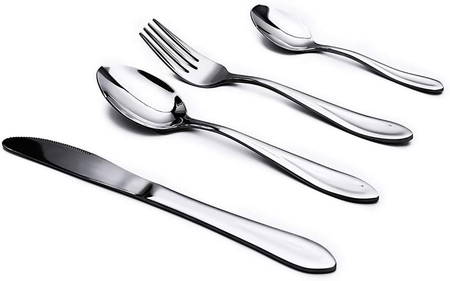20-Piece Silverware Flatware Cutlery Set with Special Design, Textured Stainless Steel Utensils Service for 5, Include Knife/Fork/Spoon, Mirror Polished, Dishwasher Safe