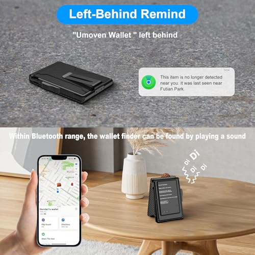 Image of umoven Airtag Wallet for Men, with Airtag Works for Apple Find My App(iOS Only), with Money Clip Slim Leather Slots Credit Card Holder RFID Blocking Bifold Minimalist Wallet, Carbon Fiber