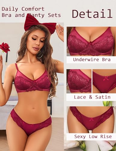 Image of Avidlove Lingerie Sets for Women Sexy 2 Piece Bra and Panty Set | Satin Lace Lingerie Set Unlined Underwire Bra Outfits