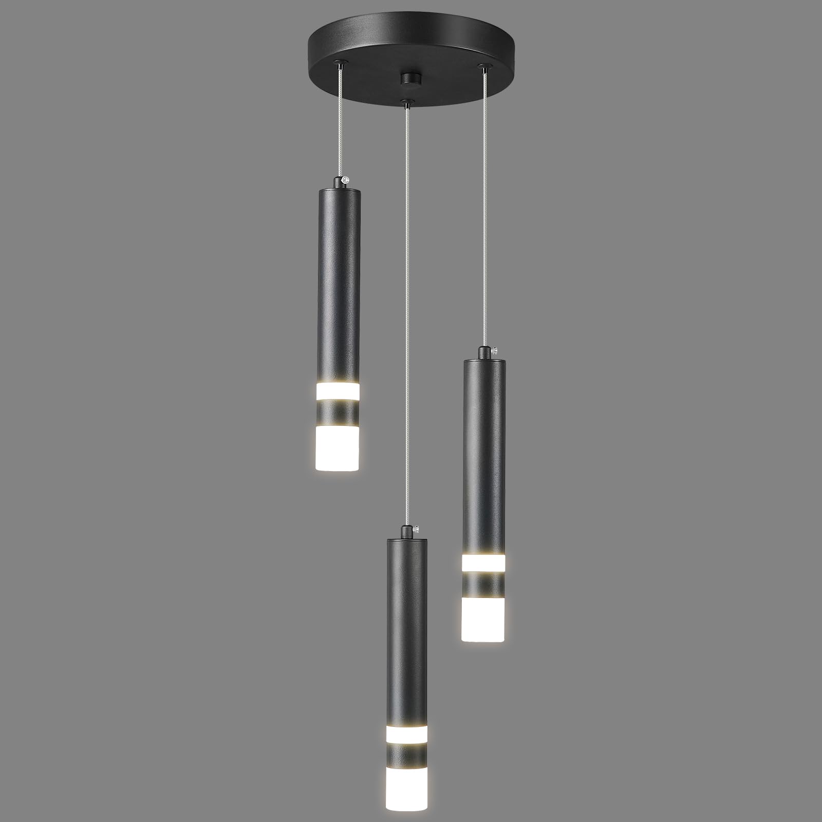 ZPBSJ Modern Pendant Light Adjustable Height LED Black Mini Pendant Light for Kitchen Island Bedroom Bedside Table Small Pendant Lights(3-Lights)