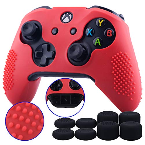 9CDeer 1 Morceau de Clouté Protecteur Silicone Couverture Peau Manche Cas Skin Cover Case 8 Thumb Grips Poignées au Pouce pour Manette Xbox One/S/X Rouge Compatible avec Adaptateur de Casque Stéréo Cover