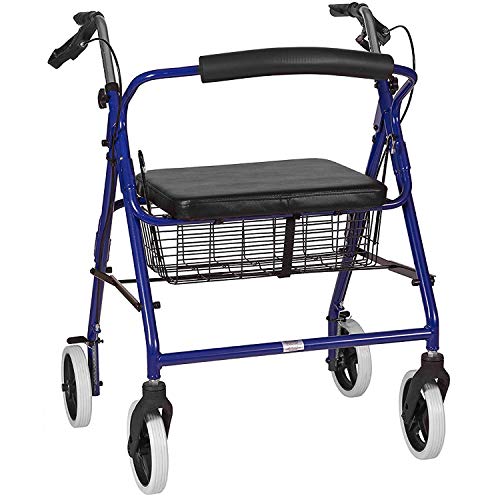 DMI Rollator Walker with Extra Wide Seat and Backrest, Adjustable Handle Height, Removable Storage Basket and a Durable Lightweight Frame That Easily Folds While Supporting up to 375 pounds, Blue