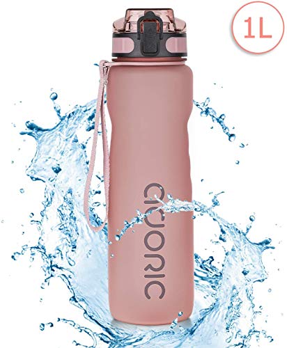 Adoric Sport-Trinkflasche, Sport-Wasserflasche für Fitnessstudio mit Filter 500 / 1000 ml  kein giftiger BPA mit Reißverschluss, Rosa