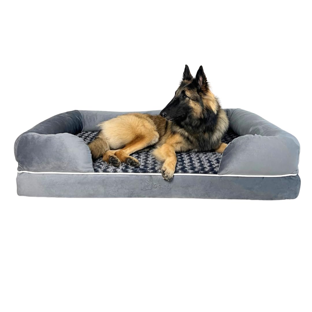Sofá cama ortopédico extragrande impermeable de espuma viscoelástica para perro, funda extraíble lavable, duradera, piel suave antiansiedad, cama ortopédica para perros XL, 111 x 86 x 25 cm,