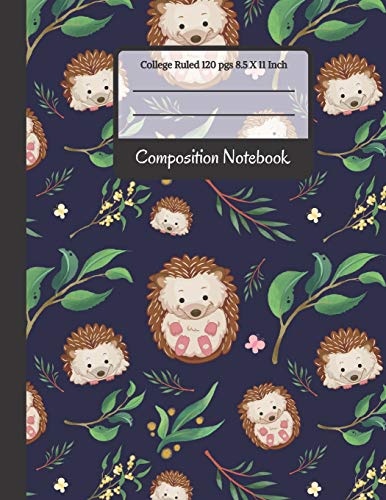 Composition Notebook: Cute Little Hedgehogs and Leaves College Ruled Notebook for Writing Notes..