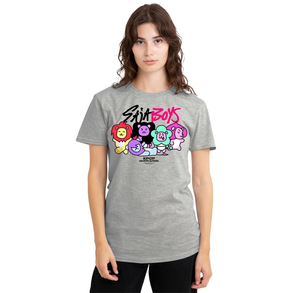 Kpop Demon Hunters Saja Boys Lion Mascots Ladies T Shirt, Athletic Heather, Large
