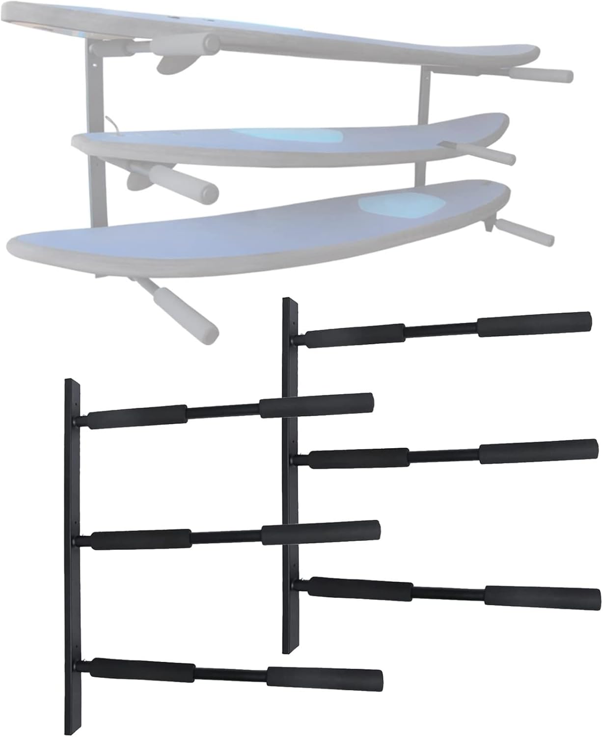 Surfboard Wall Mount Rack - Padded Arms Storage for 3 Surfboards/SUPs, Holds Boards Up to 28" Wide - Durable Surf Storage Solution for Home/Beach