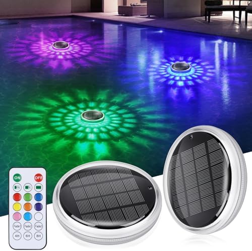INTERESTIME Poolbeleuchtung Unterwasser Solar, RGB Pool Licht Schwimmende | 2 Stück Pool Beleuchtung mit Fernbedienung, 12 Farbmodi, Timer, Wasserdicht für Whirlpool,Teichbeleuchtu
